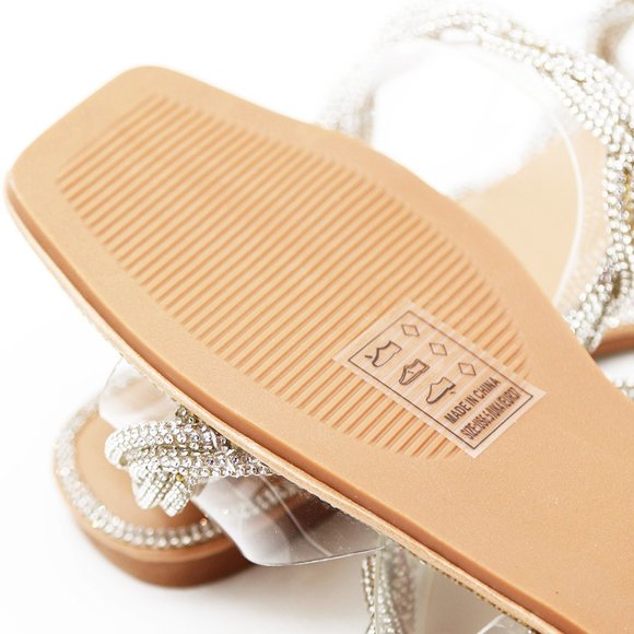 NEW Double Clear Strap Twisted Sparkly Bling Rhinestone Slip On Slides Sandals - Picture 12 of 15
